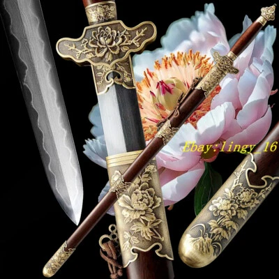 Espada funcional templada Afilado Acero plegado chino TaiChi Peonía Jian 牡丹剑 Foto 1 de 4