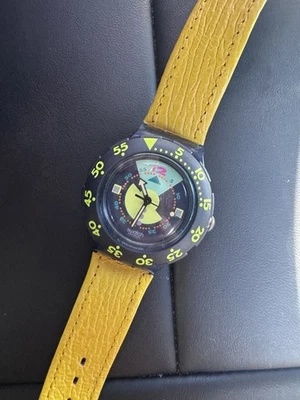 1991 Black & Yellow Swiss Swatch Watch | 90s Swatch diver watch for men or women - Image 1 of 4