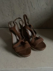 Women's Wedge Heels Sandal Size 6/39 Platform Open Toe Espadrille Shoe Tan - Picture 1 of 6