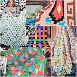 1970s Afghan Daisy Patchwork Basketweave Granny Square Knit Wit Pattern - Picture 1 of 11