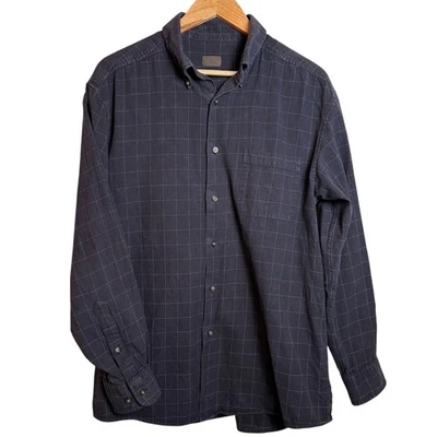 Talbots Men Large Navy Blue WindowpaneCheck Cotton Button-Down Shirt Vintage90 - Image 1 of 4