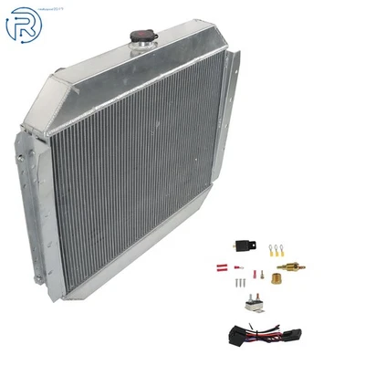 Radiador de 4 filas + ventilador de cubierta + relé para Ford F350 F250 F100 1966-1979 L6 V8 CC433 Foto 1 de 4