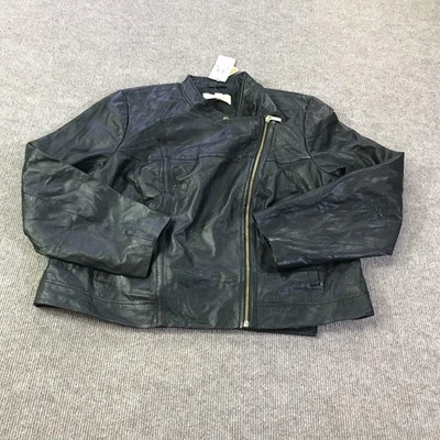 Michael Michael Kors Jacket Womens 2X Black Leather Moto Asym Zip Biker Plus - Image 1 of 4