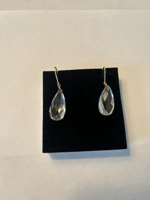 Pendientes colgantes colgantes de cuarzo de cristal facetado de oro amarillo de 14k de 1,50" Foto 1 de 4