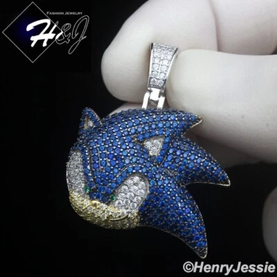 COLGANTE DE PLATA ESTERLINA 925 COMPLETO AZUL HELADO CIRCONITA CÚBICA HIPHOP 3D DIBUJOS ANIMADOS SÓNICOS*SBP515 Foto 1 de 4