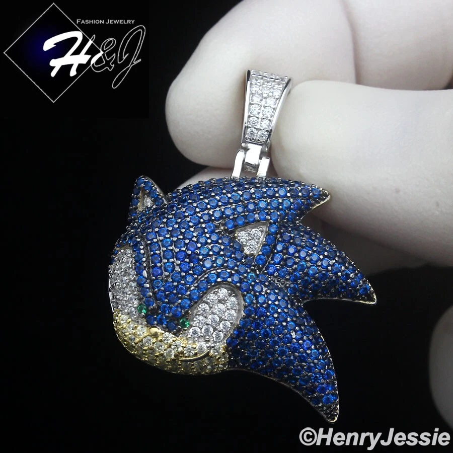 COLGANTE DE PLATA ESTERLINA 925 COMPLETO AZUL HELADO CIRCONITA CÚBICA HIPHOP 3D DIBUJOS ANIMADOS SÓNICOS*SBP515 Foto 1 de 1