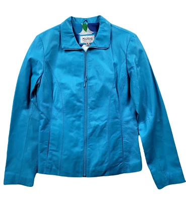 Chaqueta bomber Wilson Máxima de cuero azul para mujer mediana Foto 1 de 4