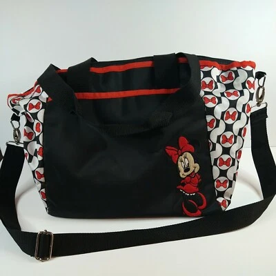 Bolsa de fraldas Disney bebê Minnie Mouse vermelha e preta usada. - Imagem 1 de 4
