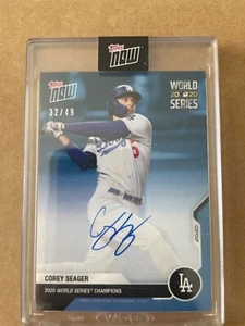 2020 topps now corey seager auto 32/49 blue 2020 wrorld series champions  - Picture 1 of 2