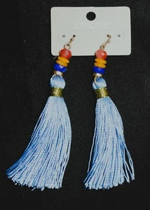 NWT Chico’s Pierced Earrings ~ Beaded w/Blue Tassels - Picture 1 of 3