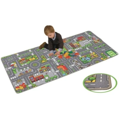 XXL Spielteppich 95x200cm Teppich mit Stadt Kinder Autoteppich Straßenteppich - Bild 1 von 4