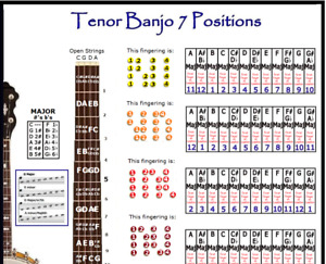 TENOR BANJO 7 HAND POSITIONS SMALL CHART