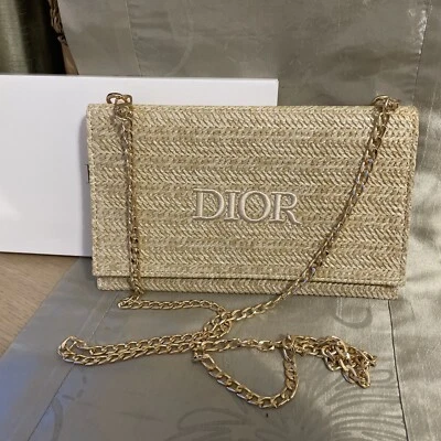 Christian Dior raffia Pouch Converted to cross body shoulder bag
