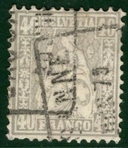 SWITZERLAND Helvetia Scott.58 40c Grey 1879 Postmark Used Cat $170- 3RGREEN150 - Picture 1 of 4