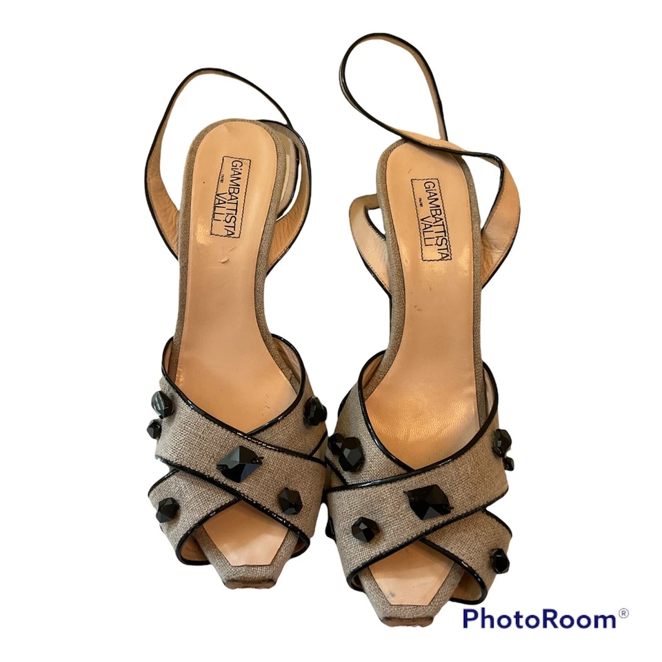 GIAMBATTISTA VALLI Beige y Negro Piedra Adornada Plataforma Zapatos de salón Talla 40 Foto 1 de 4