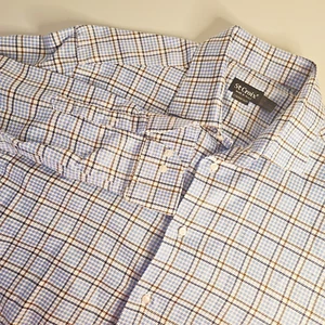St CROIX Sz L Casual Dress Shirt Houndstooth Blue Cotton Made in Italy EUC Plaid - Picture 1 of 9