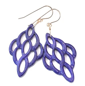 Lapis Earrings Filigree Carved Dangles Natural Blue Lazuli 14k Gold Sterling - Picture 1 of 6