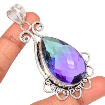 Brillante Multi Tormalina Gemma 925 Argento Sterling Fatto a Mano Ciondolo S-42 - Immagine 1 di 4