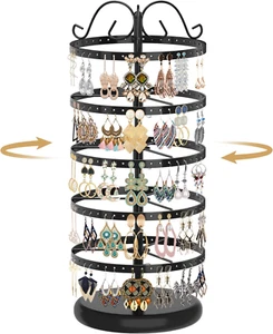 MODOWEY 5 Tiers Metal Rotating Earring Holder Organizer Stand Adjustable Display - Picture 1 of 12