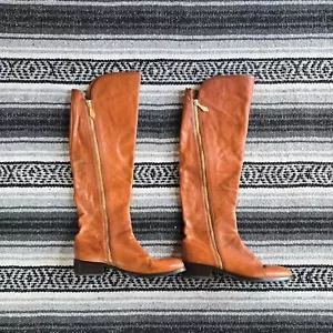 Donald J Pliner Nova Saddle Tan Over The Knee Heeled Boots Size 8.5 Double Zip - Picture 1 of 18