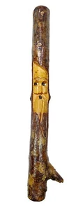 Bastone ramo legno intagliato 13" albero spirito arte popolare volto mago vintage 95 - Foto 1 di 6
