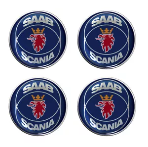 Saab Scania Blue Self Adhesive Set of 4 Gel Wheel Centres Choice of Sizes - Picture 1 of 1