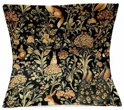 William Morris Abstract Floral Bird Bunny Design Throw Pillow Cover Home Decor - Image 1 of 4