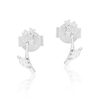 Серьги-гвоздики с цветочным узором из платины 950 с натуральными бриллиантами 0,20 карата - Изображение 1 из 4
