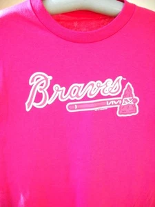 ATLANTA BRAVES LADIES SMALL ( S ) TOMAHAWK LOGO HOT PINK TEE-SHIRT - Picture 1 of 2