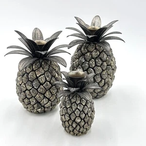 Vintage Godinger Silverplate Pineapple Candle Holders Set of 3 Taper Candlestick - Picture 1 of 8