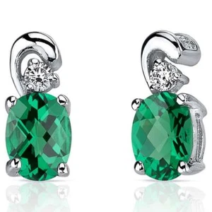 Oval Cut Green Emerald Simulated Diamond Petite Stud Earring White Gold Plated - Picture 1 of 3