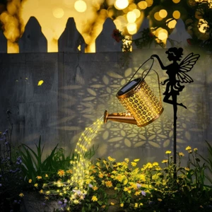 Solar LED Watering Can Lantern Metal Hangin Garden Light Outdoor Patio Elf Decor - Picture 1 of 8