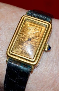 Orologio Vintage 5 Grammi Oro 24Kt Lingotto 999 Columbia Eagle, Cinturino HIRSCH Non Funzionante - Foto 1 di 12