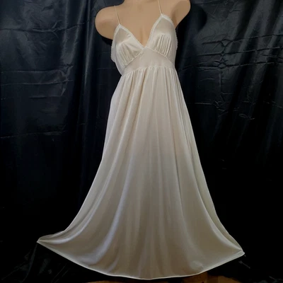 VTG MISS ELAINE Long Nightgown Dress SILKY IVORY SATIN Floor Sweep Lingerie MED - Image 1 of 4