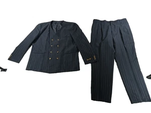 J Vital Herren 50L 44W Anzug schwarz gestreift zweireihig Polyester - Bild 1 von 23