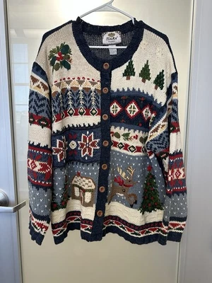 Cárdigan Vintage Tiara Pesado Navidad Azul Rojo Blanco XXL Rudolph Copos de Nieve Foto 1 de 4