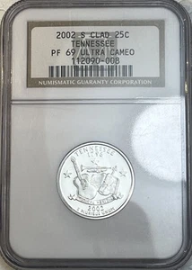 2002 S Proof Tennessee Quarter 25 Cents NGC Certified PF69 Ultra Cameo Coin - Picture 1 of 10