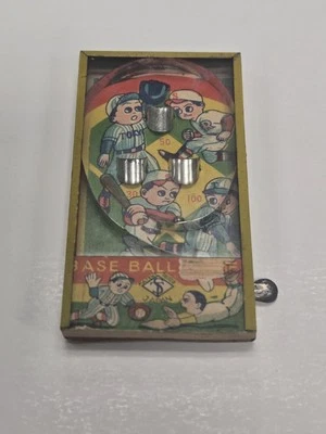 Vintage 1950s Japanese Hand Held Miniature Baseball Tin Pinball Game Mustard  - Image 1 of 2
