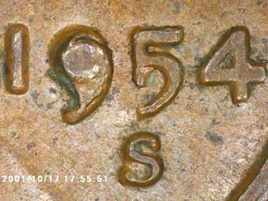 1954-D Wheat Penny Die Chip Massive Error Filled In “9”And Die Chip In “5”. - Picture 1 of 10
