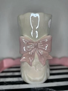 Vase irisierend rosa weiß Schleife Blume Keramik NEU Kokette TikTok Viral - Bild 1 von 5