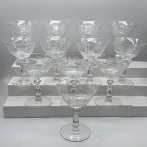 10 - MCM Heisey Rosalie Champagne/ Tall Sherbe Stem 3408  Floral Etch #497 - 5" - Bild 1 von 7