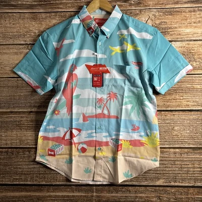 RSVLTS Hawaiian Shirt Mens Medium Budweiser Birds Paradise Beer Beach Summer - Image 1 of 4