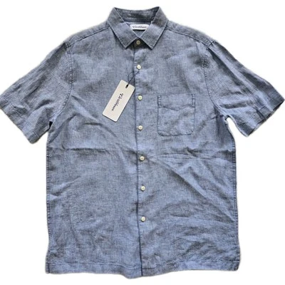 CARIBBEAN Roundtree & Yorke Men's Linen S/S Button Up Shirt BLUE Size M   NWT - Image 1 of 4