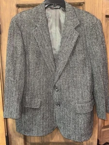 40S Harris Tweed Blazer Mens Grey Herringbone Pure Scottish Wool USA Made Jacket - Picture 1 of 5