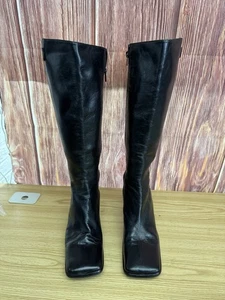 Vero Cuoio Made Italy Black Synthetic Leather Knee High Boot Stiletto Size 39.5 - Picture 1 of 9