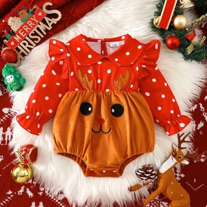 Toddler Girl Christmas Dots Romper Party Princess Christmas deer Jumpsuit - Picture 1 of 8