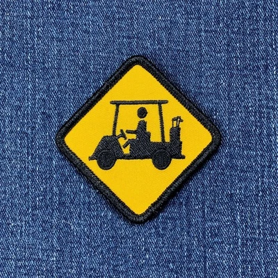 Golf Cart Crossing Patch - Embroidered Yellow Sign Badge 2-5/8" (Iron On) - Image 1 of 2