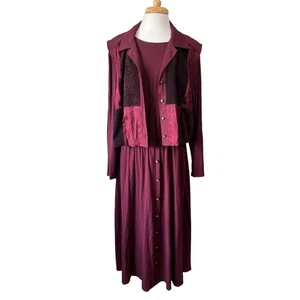Lady Dorby Women's 20W Burgundy Patchwork 2pc Vest & Dress Cottage Prairie - Picture 1 of 7