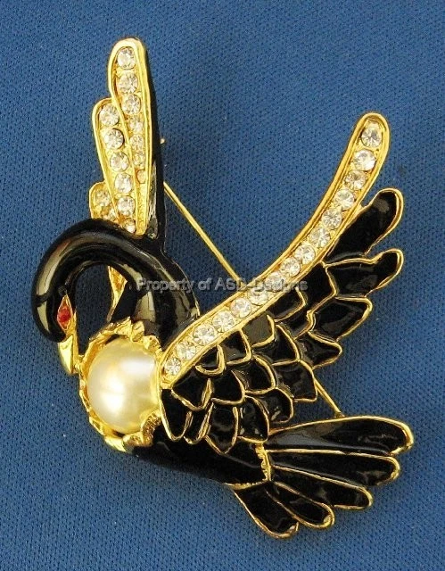 Broche Perla Piedra Swarvoski Cristal Pájaro Cisne Chapado en Oro 6747 Foto 1 de 1