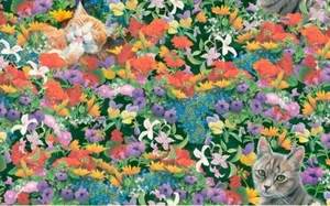 Fat Quarter Cat Nap Floral Feline Cotton Quilting Fabric Springs 35574 - Picture 1 of 3